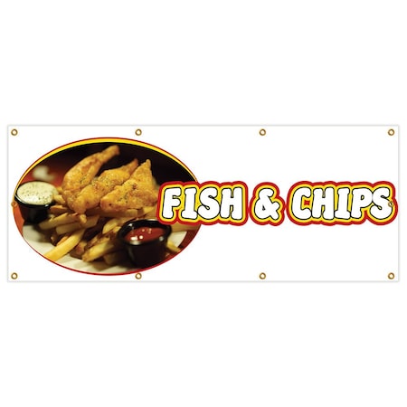 Fish And Chips Banner Heavy Duty 13 Oz Vinyl With Grommets